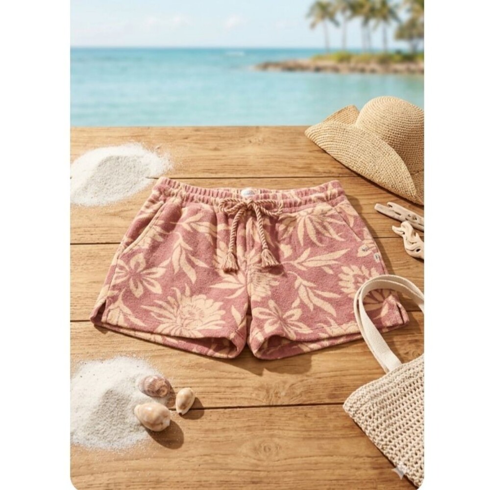 Faherty Cabana Towel Terry Shorts XS Rose Peach Blossom Floral Boho Beach NWT